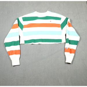 Champion Reverse Weave Crop Sweatshirt Womens M Muticolor Stripe Long Sleeve